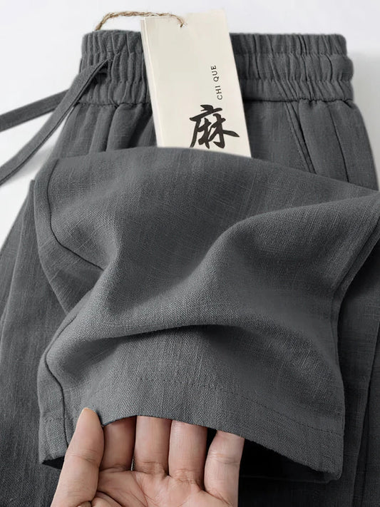 Straight Casual Cotton Linen Pants Men Wide Leg Lightweight Baggy Cotton Sweatpants Male Sport Jogger Straight Work Trousers