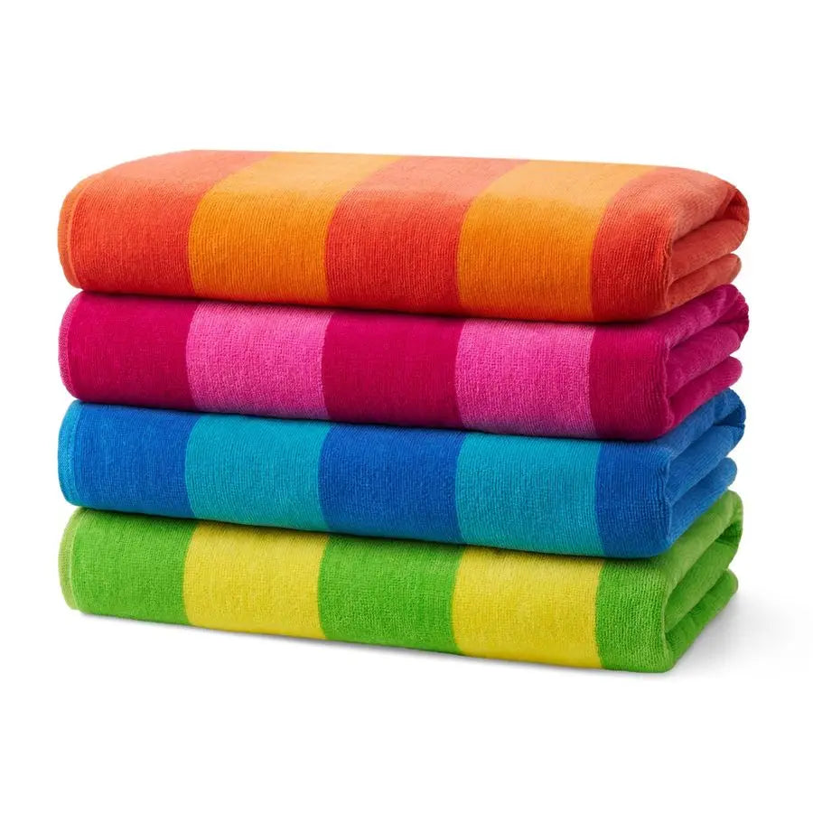 Soft Cotton Beach Towels Velour Striped Quick Dry Four Pack