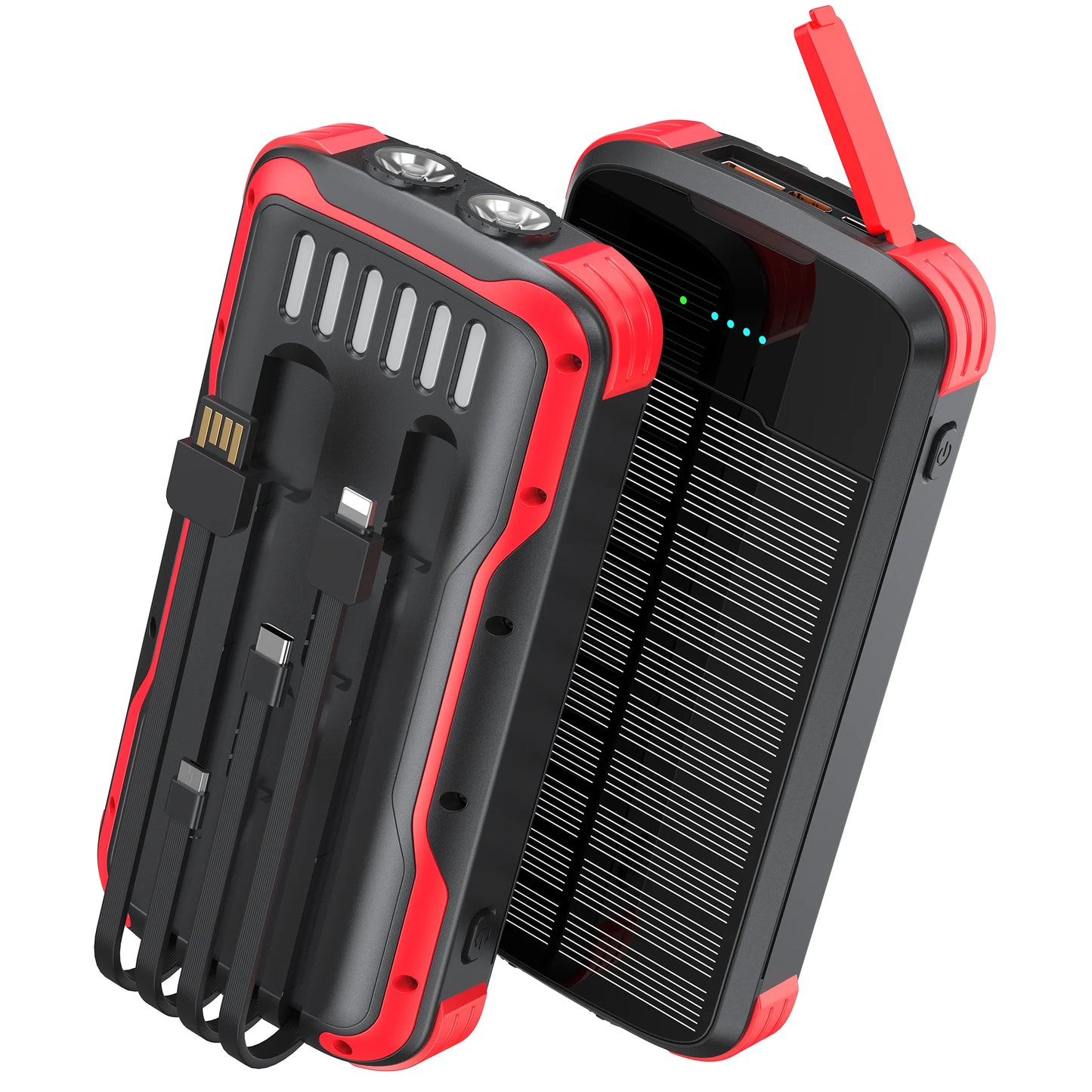 40000mAh Solar Charger,22.5W USB + 20W Type-C PD Fast Charging,Built-in 4 Cables, LED Flashlight, Portable Power Bank for Phones