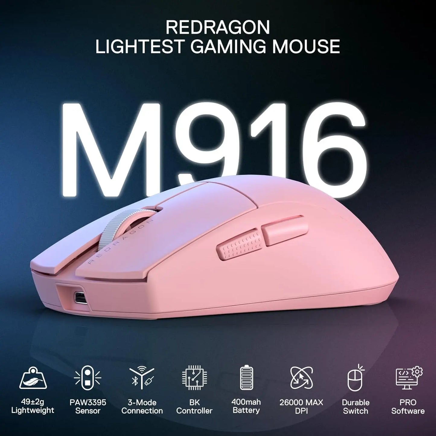 Redragon M916 PRO Wireless Gaming Mouse 26K DPI Ultra Lightweight