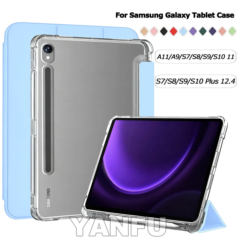 For Samsung Galaxy Tab S9 FE S10 Plus S9 S8 S7 Plus FE 12.4 11 Case Matte Transparent Back Cover Tab A11 A9 Plus 11 S Pen Holder
