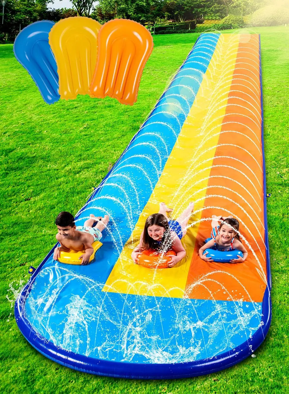 Joyfy Triple Water Slide Bodyboards And Sprinkler For Backyard Fun