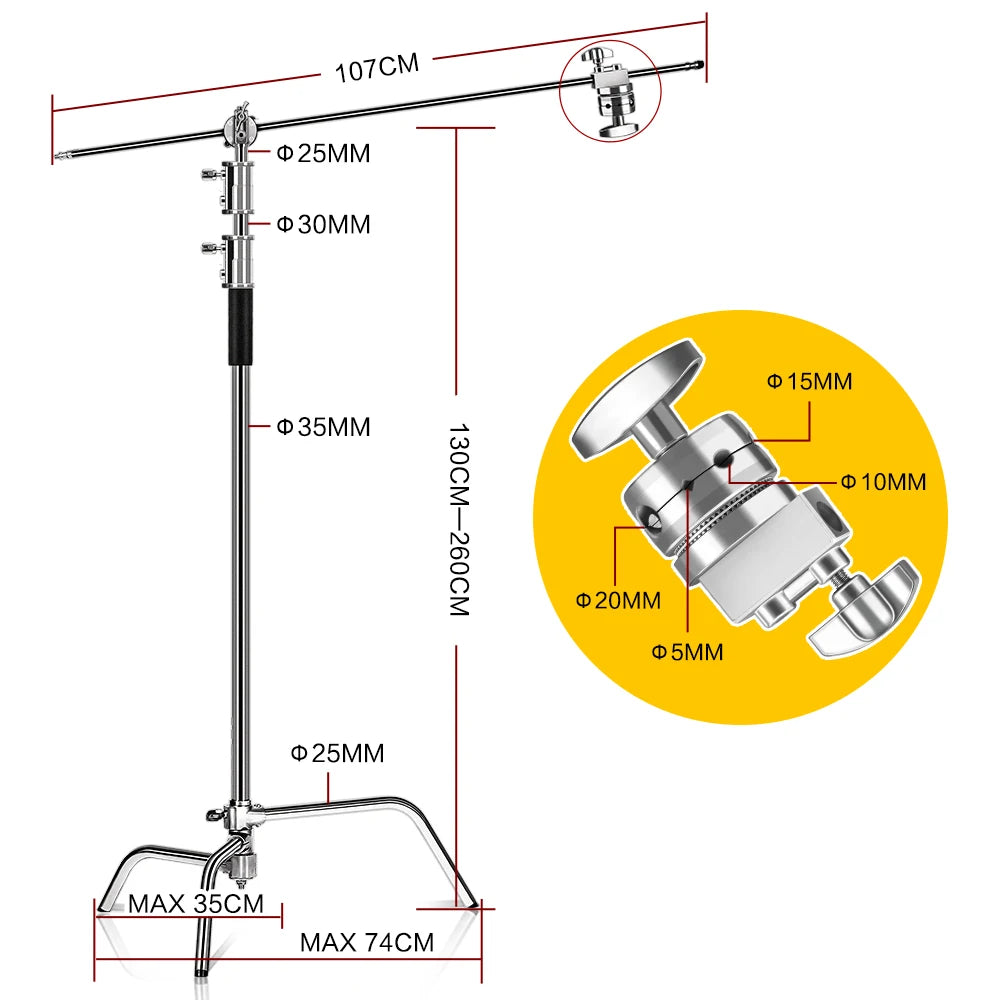SH Photography C Stand Tripod With Boom Arm Grip Head