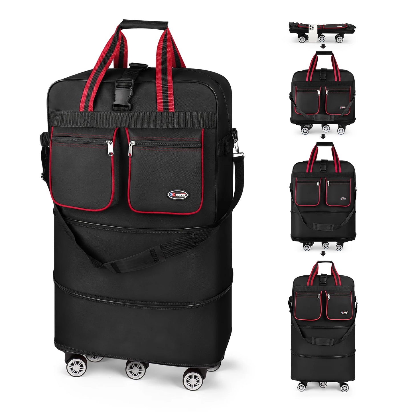 Folding Travel Bag Luggage Compartment Swivel Wheel Storage Box Large Capacity Telescopic Luggage Bag Overnight Bag 30"/36"/40"