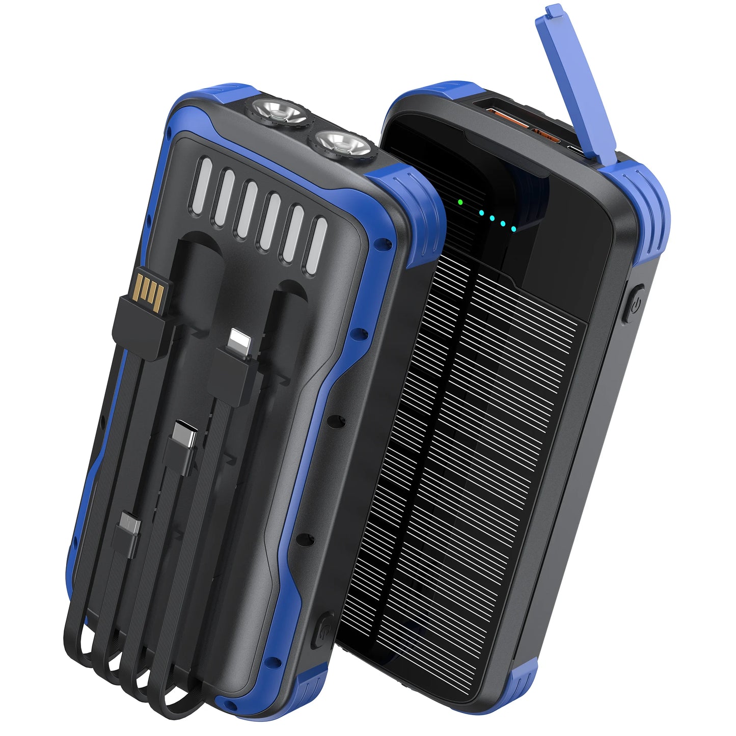 40000mAh Solar Charger,22.5W USB + 20W Type-C PD Fast Charging,Built-in 4 Cables, LED Flashlight, Portable Power Bank for Phones