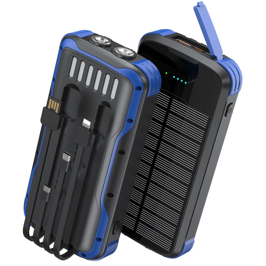 40000mAh Solar Charger,22.5W USB + 20W Type-C PD Fast Charging,Built-in 4 Cables, LED Flashlight, Portable Power Bank for Phones