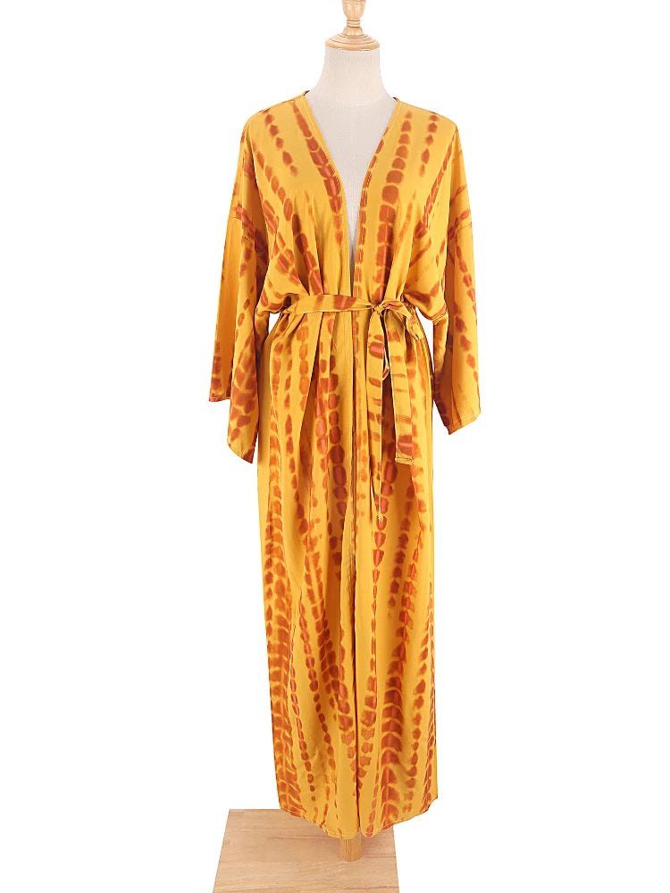 Boho Tie Dye Bikini Cover Up Kimono Cape Beach Dress