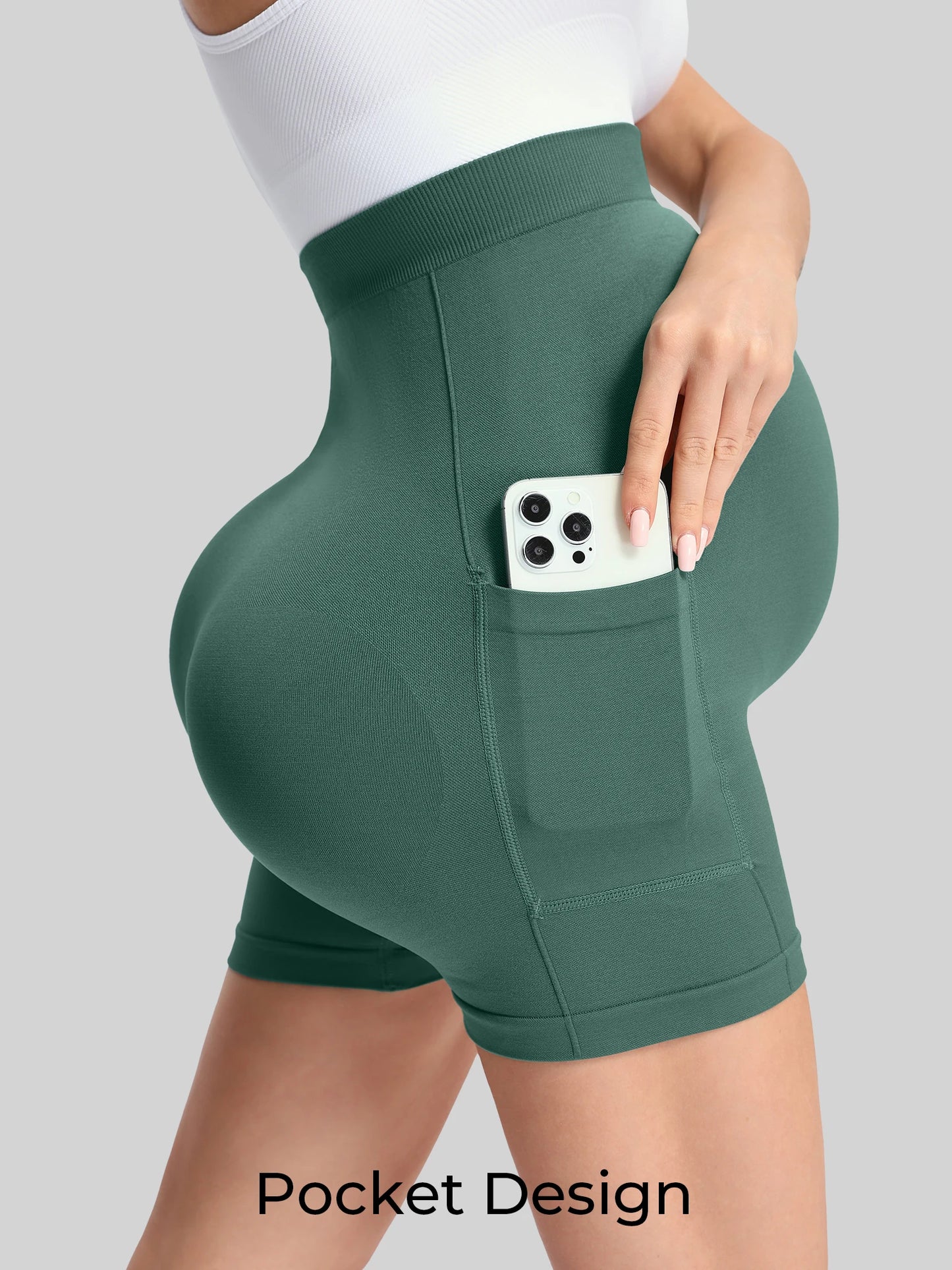 Pregnant women's three part pants, women's pocket shorts, pregnant women's high waist and abdominal support exercise yoga shorts