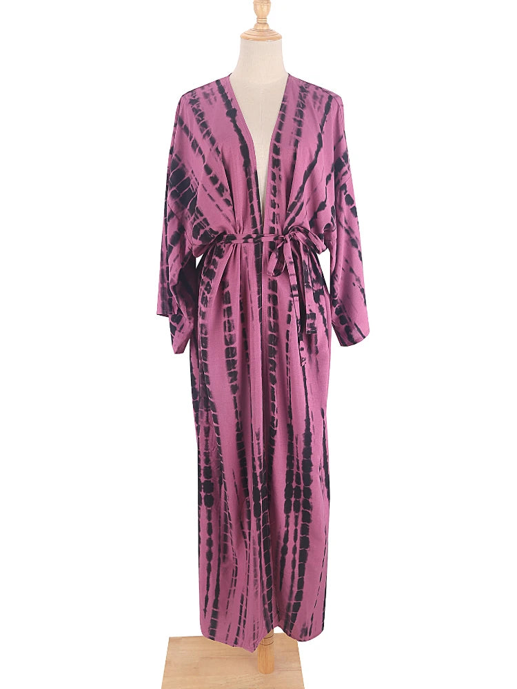 Boho Tie Dye Bikini Cover Up Kimono Cape Beach Dress