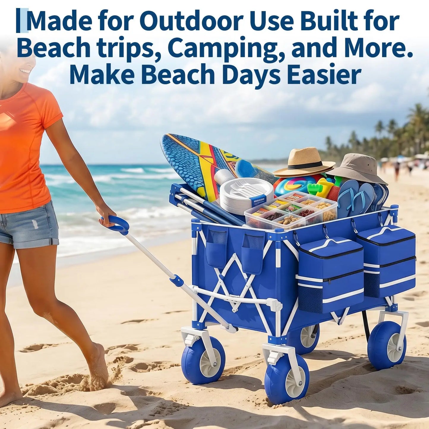 HiMiss Heavy Duty Folding Utility Wagon With All Terrain Wheels