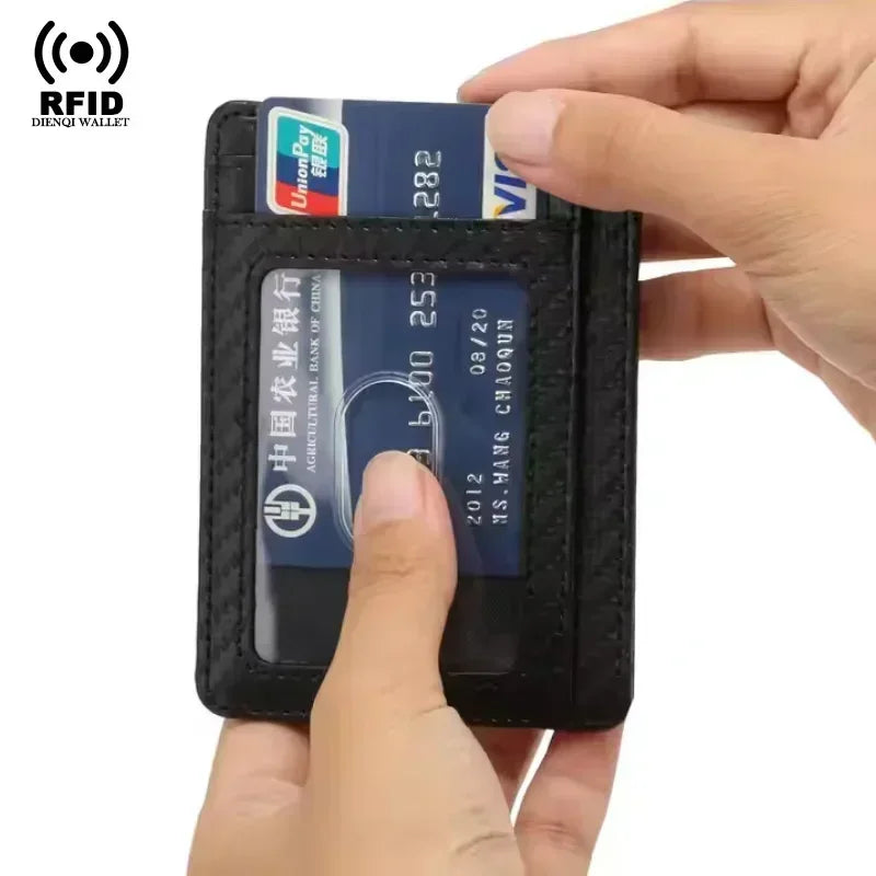 RFID Blocking Wallet Men ID Credit Card Holders Pu Leather Carbon Fiber Minimalist Wallets Male Thin Slim Smart Card Holder Case
