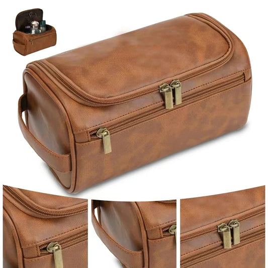 Men Women Leather Hanging Toiletry Bag Travel Cosmetic Storage Organizer