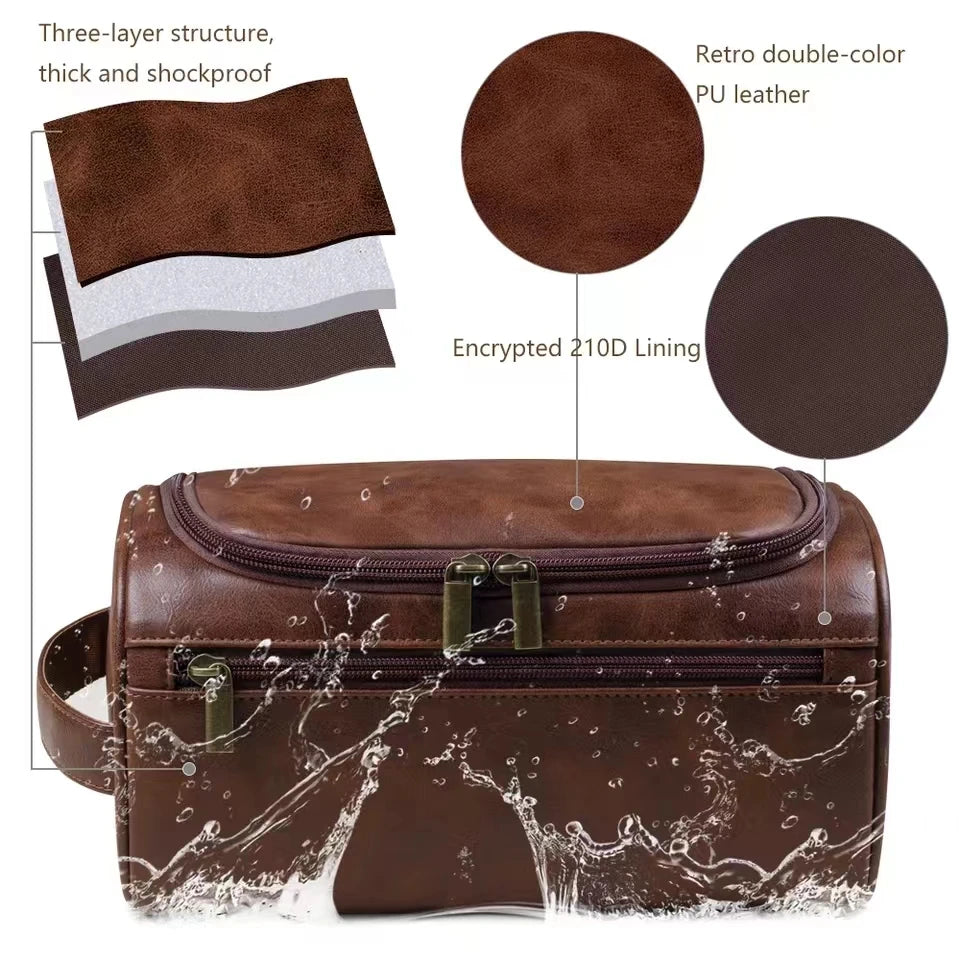 Men Women Leather Hanging Toiletry Bag Travel Cosmetic Storage Organizer