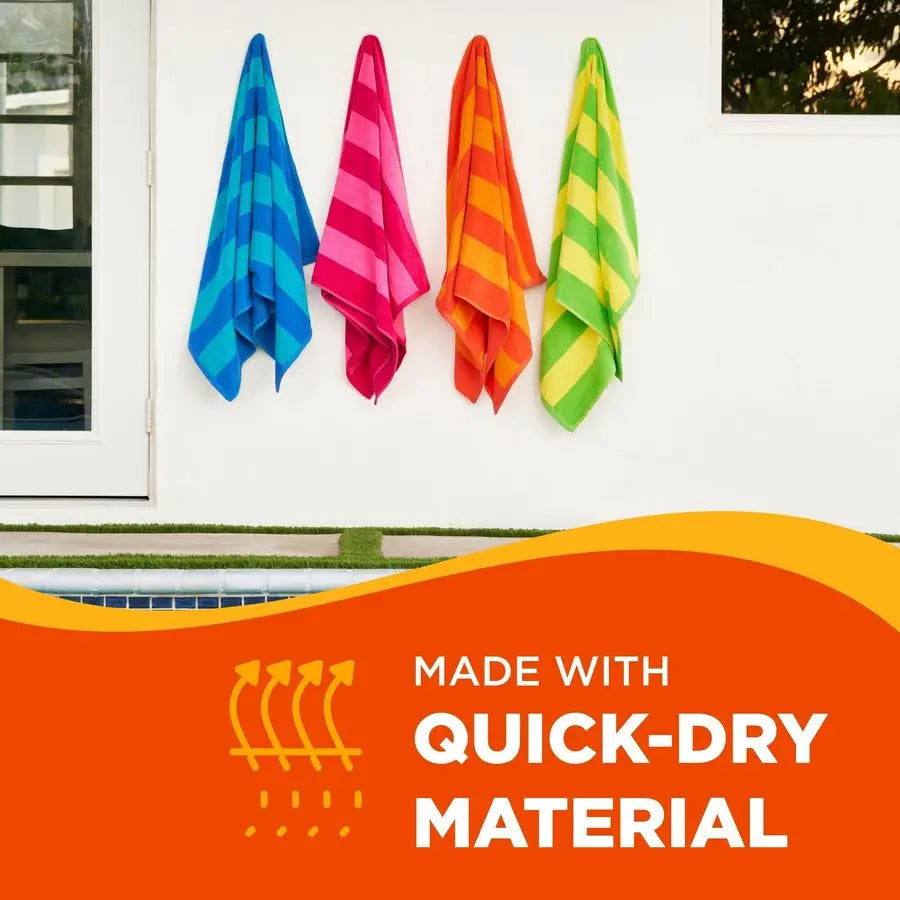 Soft Cotton Beach Towels Velour Striped Quick Dry Four Pack