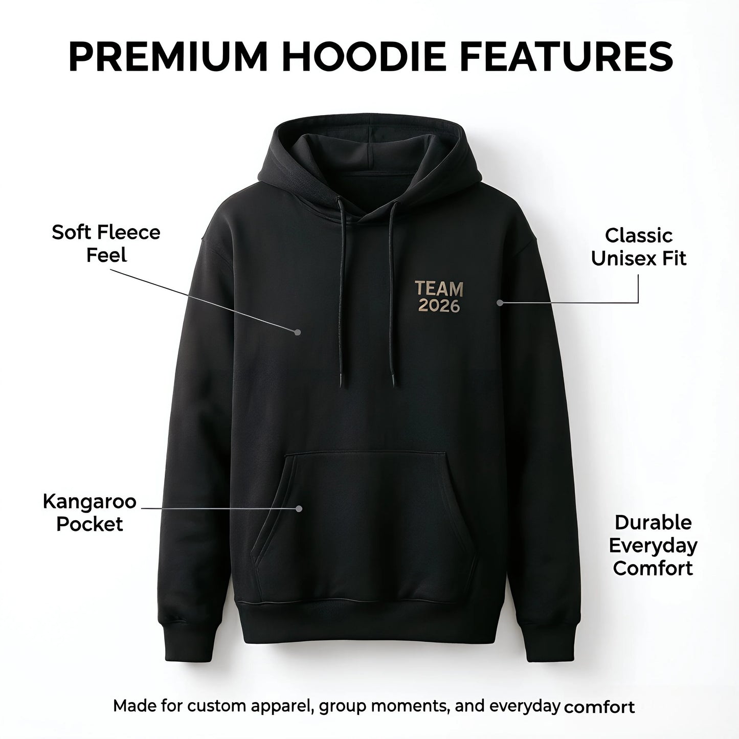Custom Hoodie Personalized Unisex Pullover | Photo Logo Text Print Front & Back | Gift for Family Couples Teams
