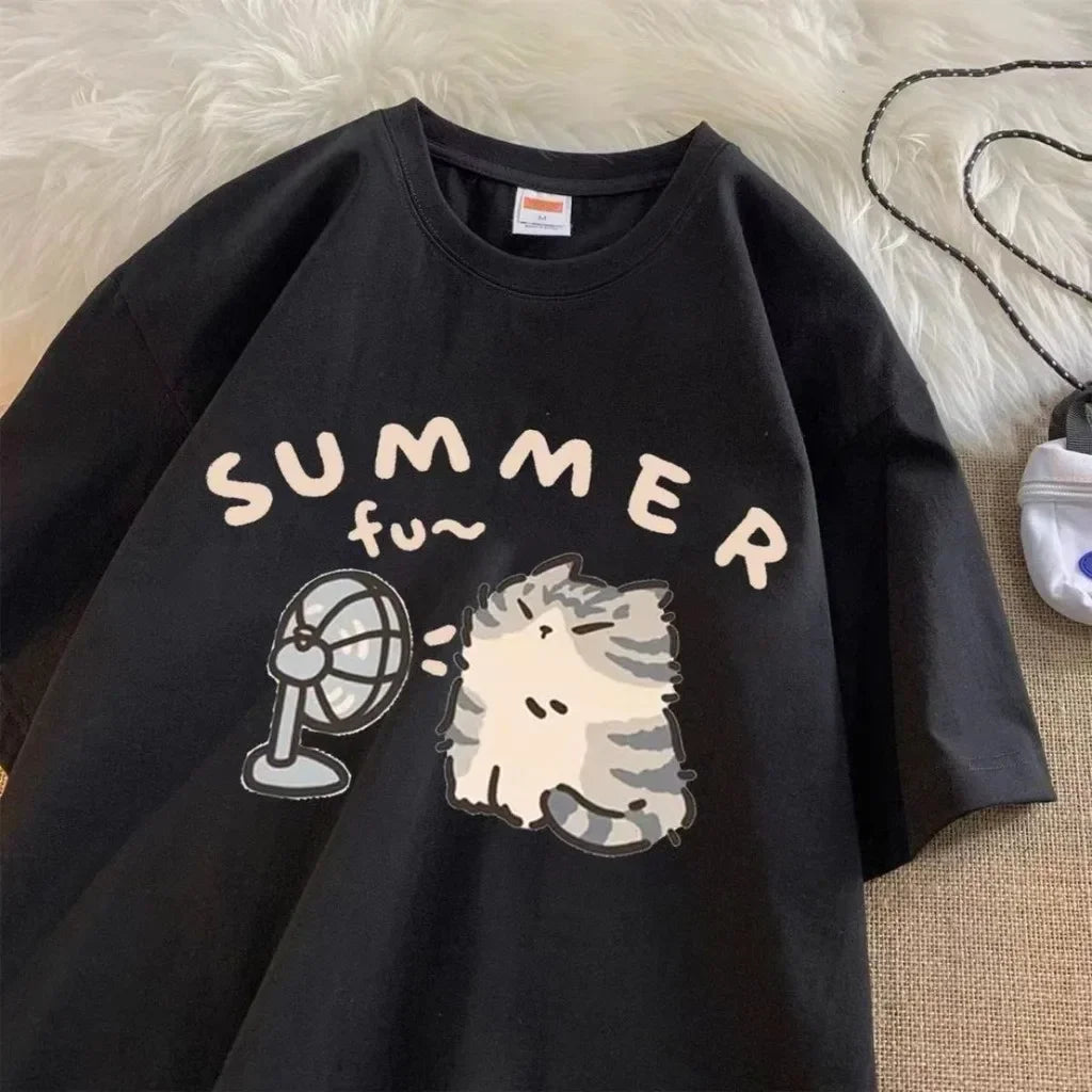 M-5XL Plue Size Summer Simple Casual Men/Women Harajuku Style Printed Plus Size Loose Short Sleeved T-shirt