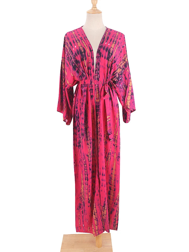 Boho Tie Dye Bikini Cover Up Kimono Cape Beach Dress