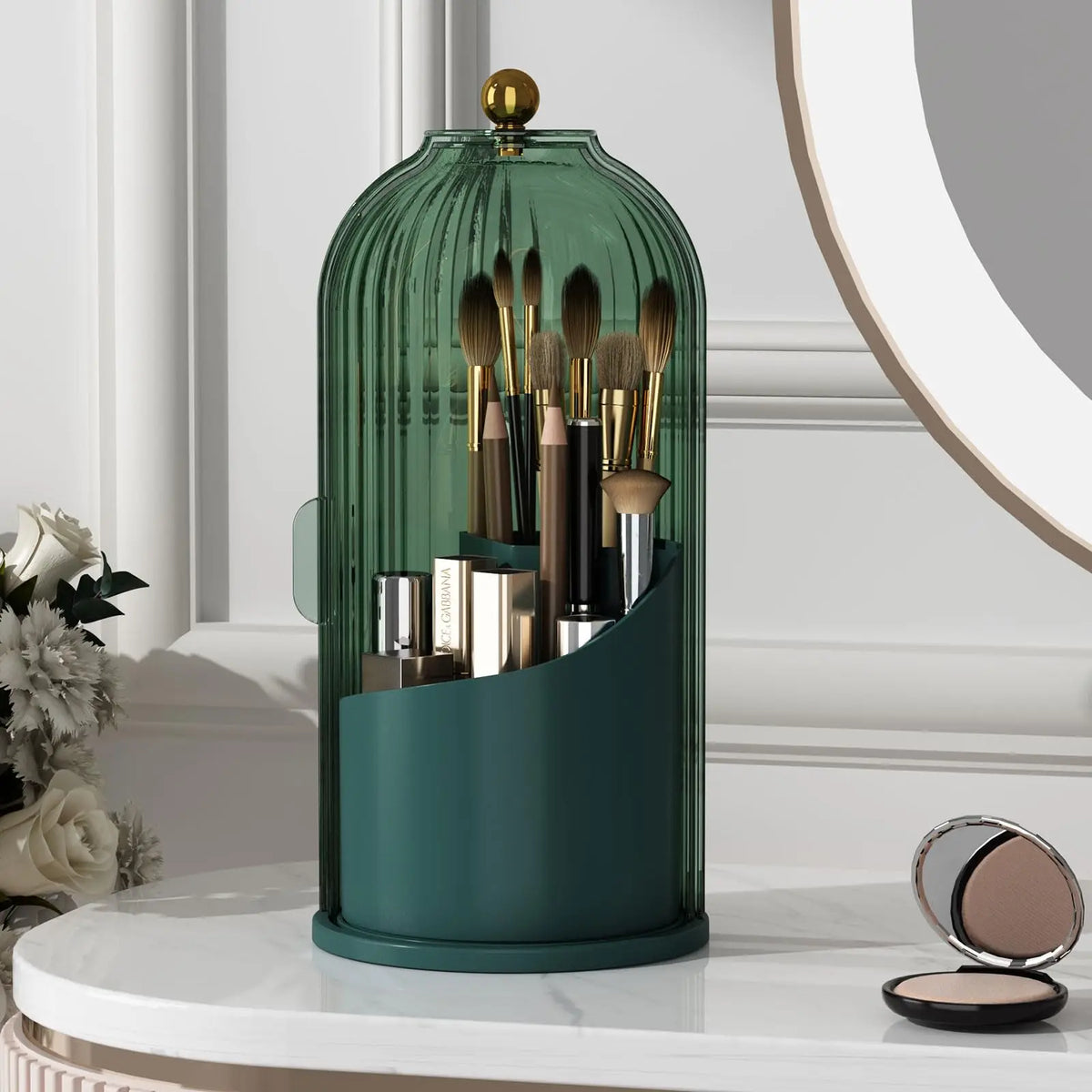 YOOLENS Rotating Makeup Brush Holder With Dustproof Clear Lid