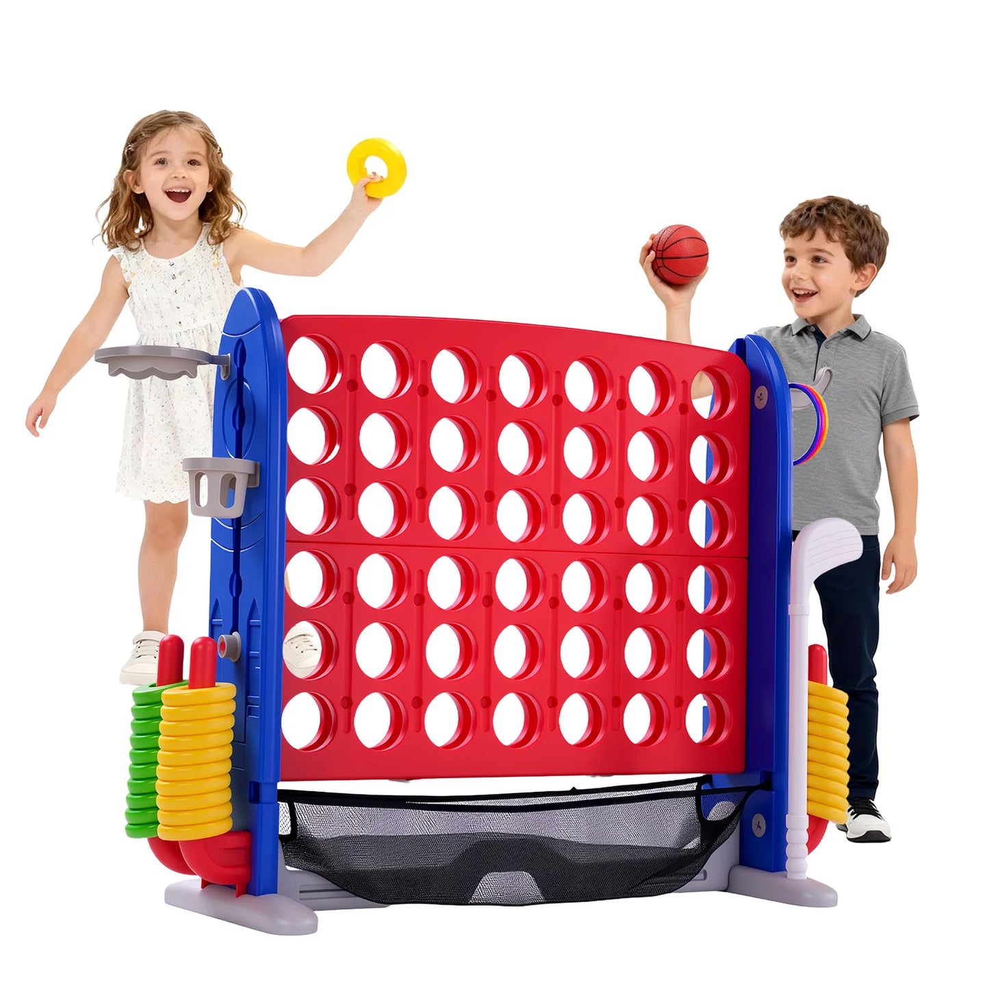 Giant Connect Game Basketball Hoop Ring Toss Outdoor Family Playset