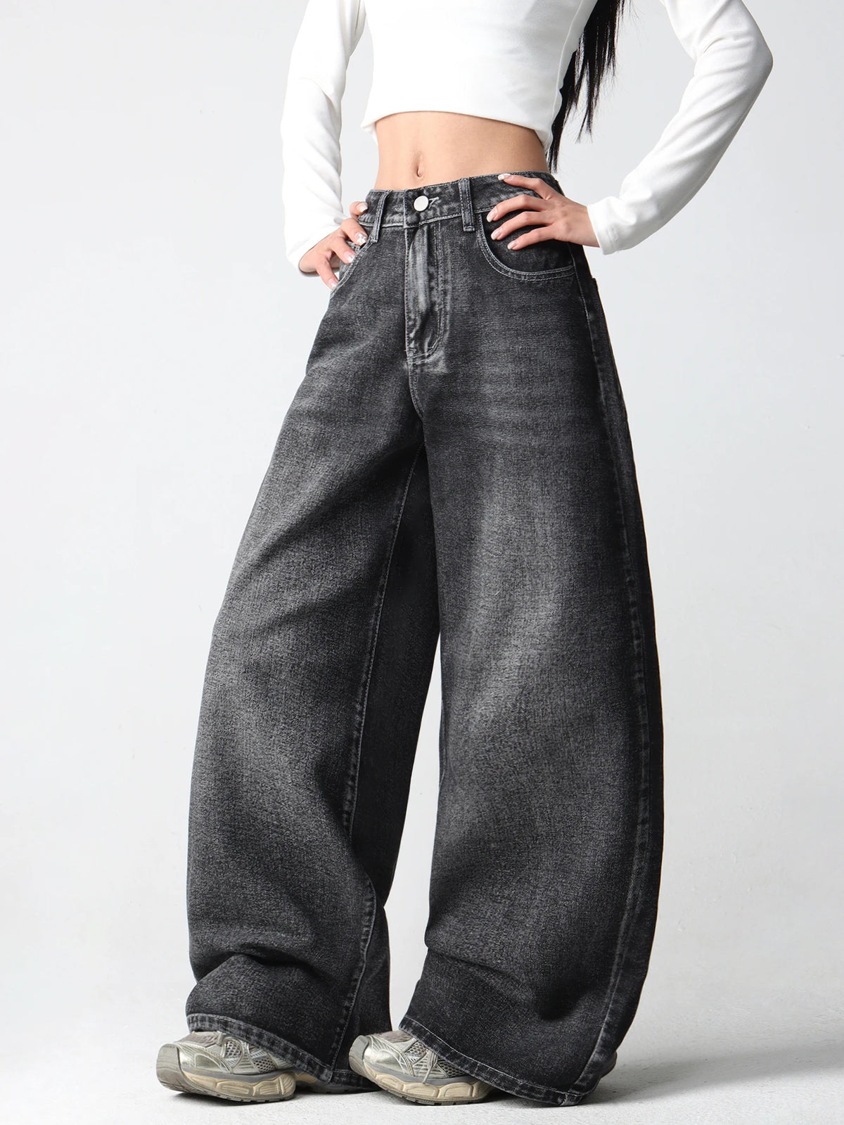 Womens Retro Wing Embroidered Wide Leg Denim Jeans