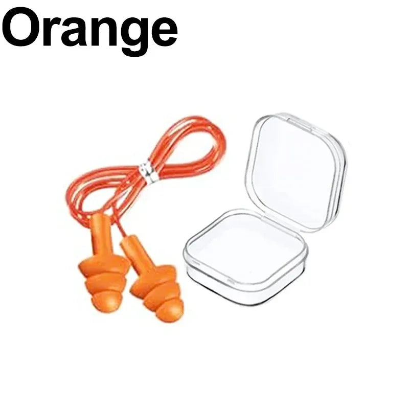 Silicone Corded Ear Plug Protector Anti Lost Reusable Hearing Protection Noise Reduction Safe Swimming Work Earplugs With Rope