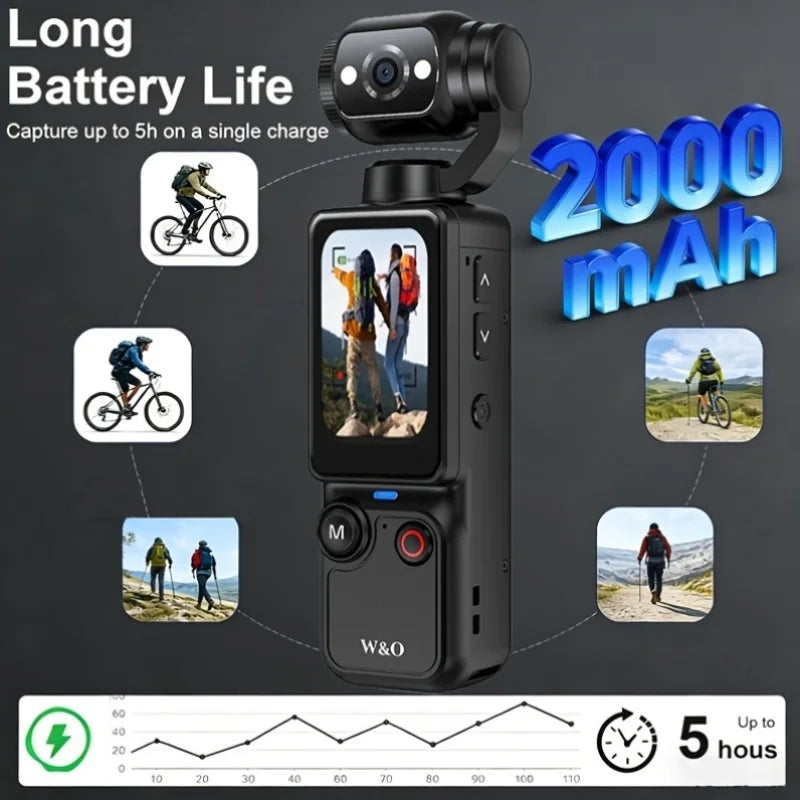 Ultra HD 4K Sports Camcorder, Ultra Light Body for Travel & Vlog, Comes with 32GB Memory Card and Tripod, Anti-Shock Stabilization, 180° Adjustable Flip Screen, Auto Focus, 2000mAh Rechargeable Battery for Outdoor Cycling