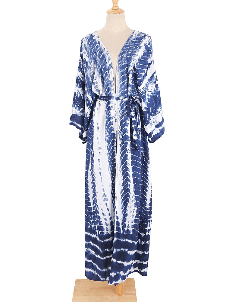 Boho Tie Dye Bikini Cover Up Kimono Cape Beach Dress